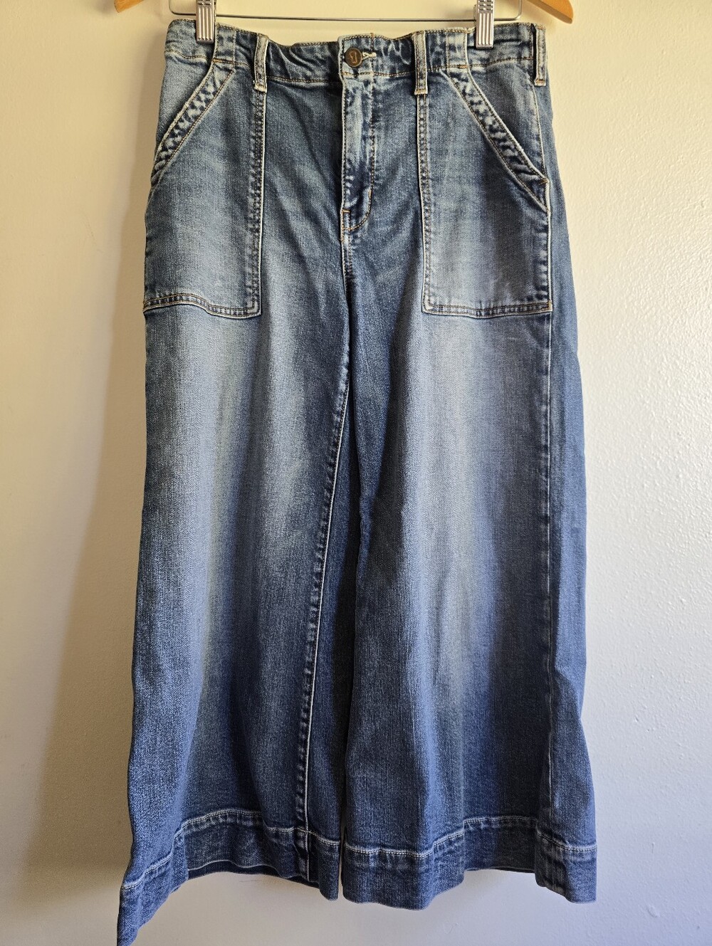Pilcro and the Letterpress, Wide-Leg Denim Cropped Jeans, Blue, Size 29